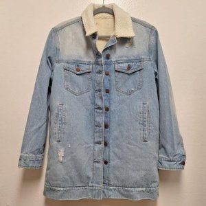 Woman  Denim Long Jacket W/ Sherpa lining , Size S, Sample Sale